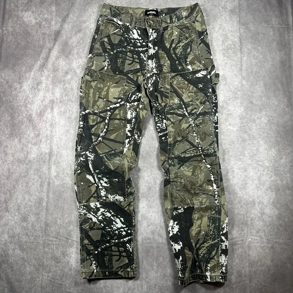 RSQ Mens Straight Leg Carpenter Pants Real Tree Camo Canvas Utility 31x32 Rugged